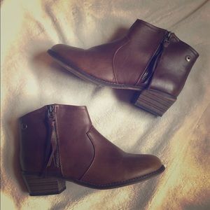 Lightly worn brown booties